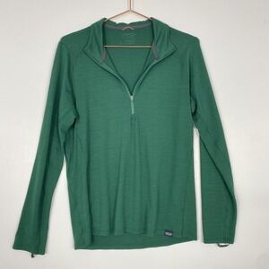 Patagonia Pullover Mens Medium Green Merino Wool 1/4 Zip Base Layer Shirt Hiking